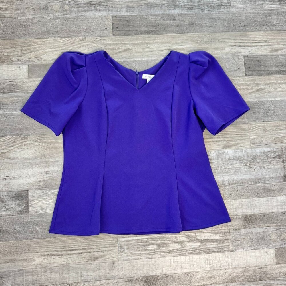 Liz Claiborne Purple V-Neck Tailored Short Sleeve Blouse Size XXL O45